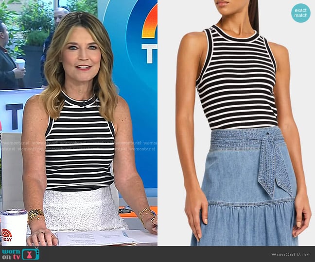Veronica Beard Jordyn Cropped Tank Top in White/Black worn by Savannah Guthrie on Today