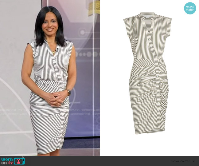 Veronica Beard Ruched striped cotton-blend poplin shirt dress worn by Dr. Tara Narula on Good Morning America