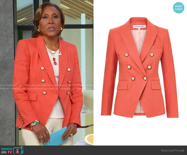 Veronica Beard Miller Stretch-Linen Dickey Jacket in Persimmon worn by Robin Roberts on Good Morning America