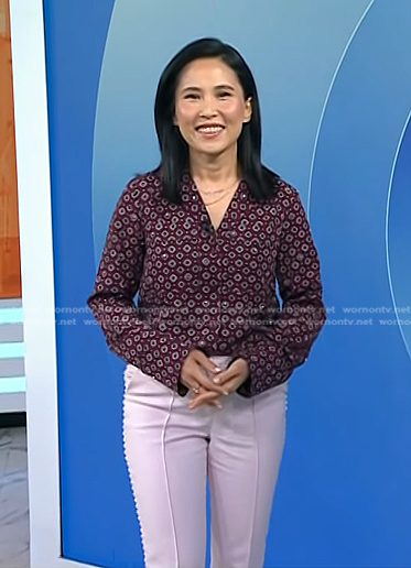 Vicky’s burgundy print shirt and pink pants on Today