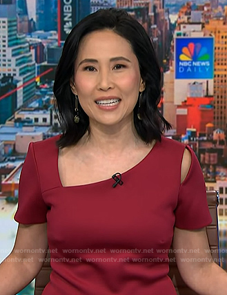 Vicky’s red asymmetric neck sheath dress on NBC News Daily