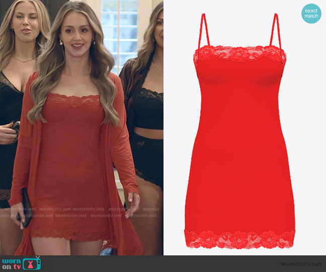 Victoria's Secret Modal Soft & Lace Trim Straight-Neck Slip Dress worn by Mikayla Matthews on The Secret Lives of Mormon Wives