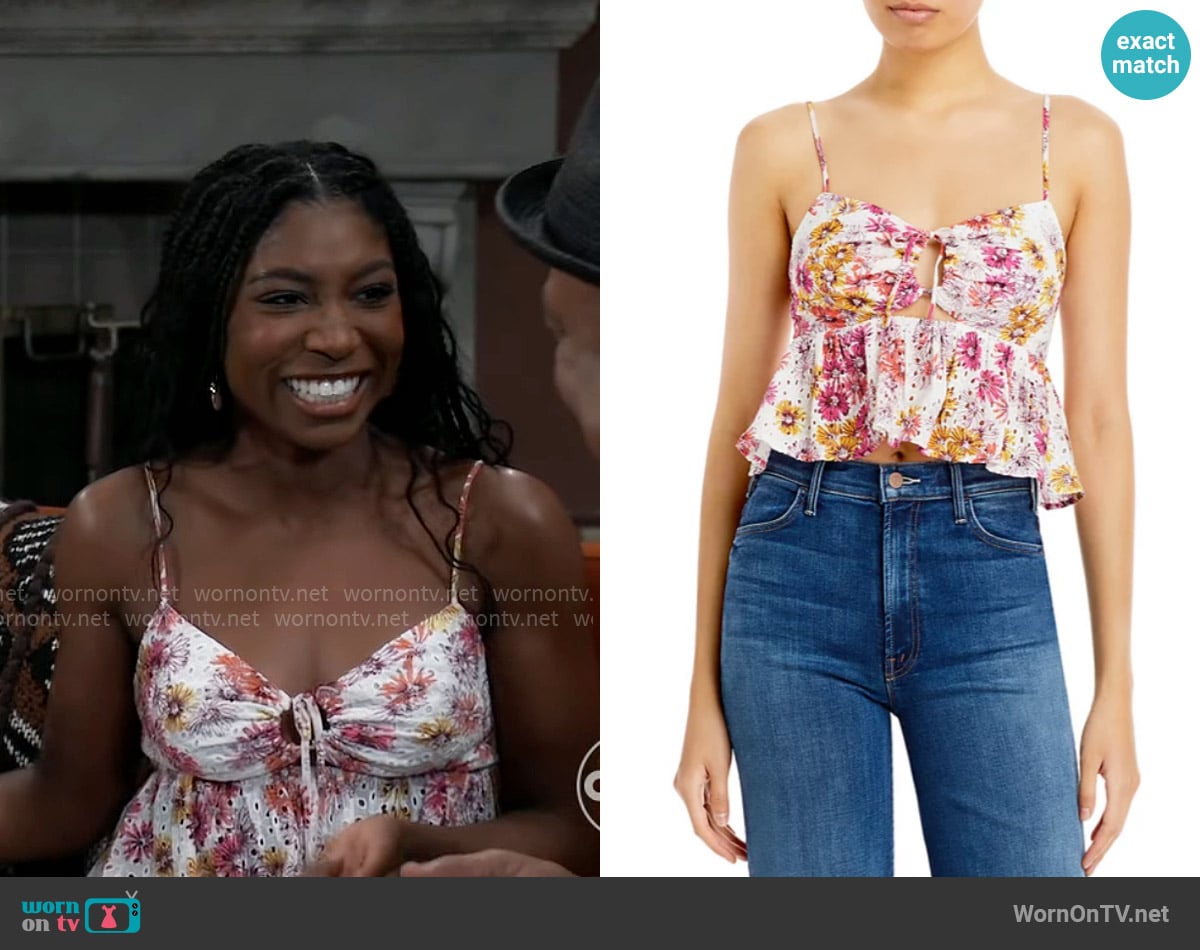 WAYF Eyelet Gathered Camisole in Magenta Daisies worn by Trina Robinson (Tabyana Ali) on General Hospital