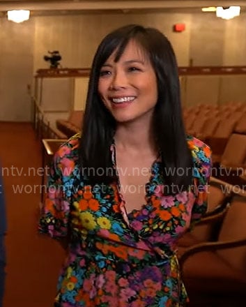 Weijia Jiang’s floral wrap top on CBS Mornings
