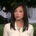 Weijia Jiang’s ivory ribbed dress on CBS Evening News