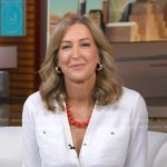Lara’s white v-neck shirtdress on Good Morning America