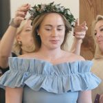 Whitney’s blue ruffle off shoulder dress on The Secret Lives of Mormon Wives
