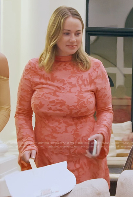 Whitney’s pink floral open back mini dress  on The Secret Lives of Mormon Wives