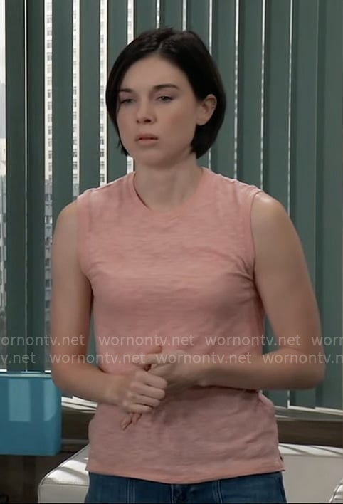 Willow’s coral sleeveless top on General Hospital