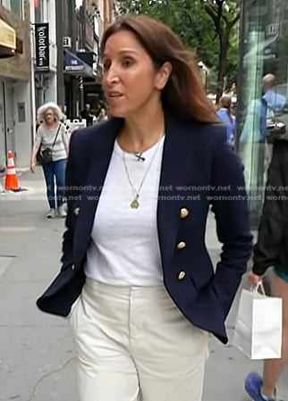 Yasmin Vossoughian’s navy double breasted blazer on NBC News Daily