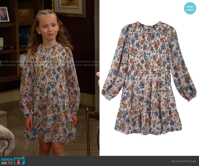 Zunie Kids' Long Sleeve Smocked Chiffon Dress worn by Rachel Black (Alice Halsey) on Days of our Lives