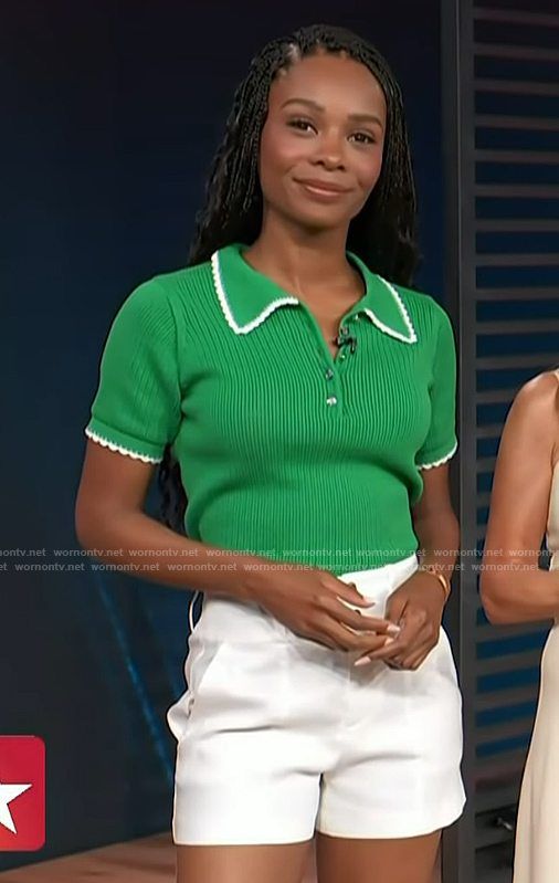 Zuri’s green crochet knit polo on Access Hollywood