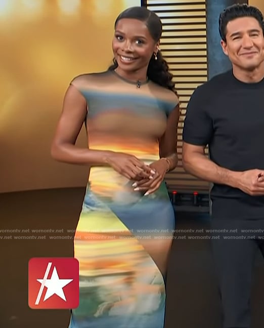 Zuri’s sunset print mesh dress on Access Hollywood