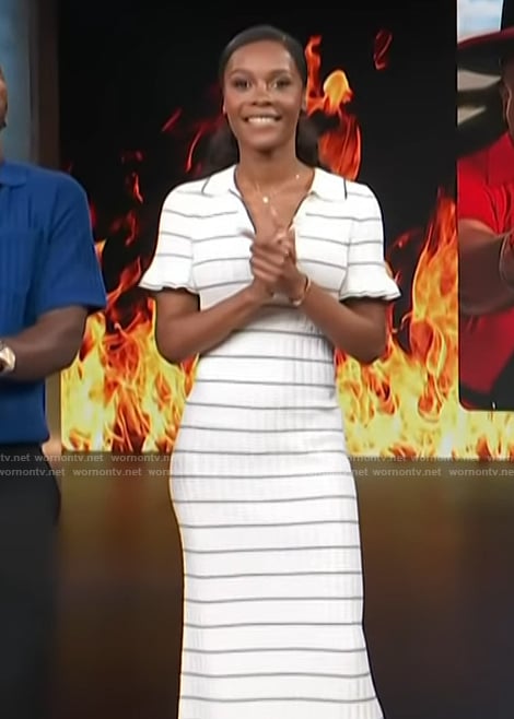 Zuri’s white striped knit polo dress on Access Hollywood