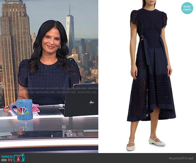 3.1 Phillip Lim Embroidered Grid Tulip-Sleeve Dress in Navy worn by Darlene Rodriguez on Today