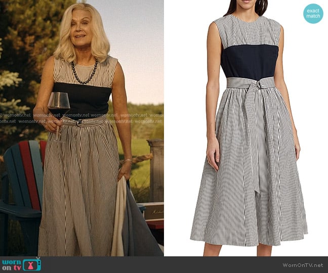 Barneys New York Cotton Striped Bustier Midi Dress worn by Tipper Sinclair (Wendy Crewson) on We Were Liars
