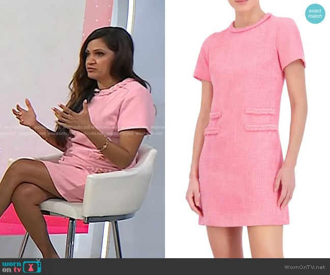 Eliza J Braid Detail Tweed Dress in Pink worn by Dr. Sue Varma on Today