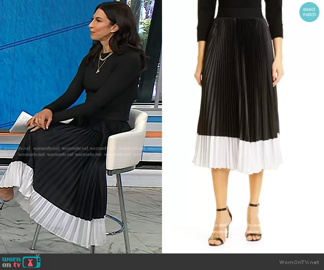 Alice + Olivia Katz Two-tone Pleated Satin Midi Skirt worn by Dr. Natalie Azar on Today
