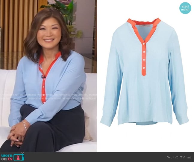 Marella Orange Trim Blouse worn by Juju Chang on Good Morning America