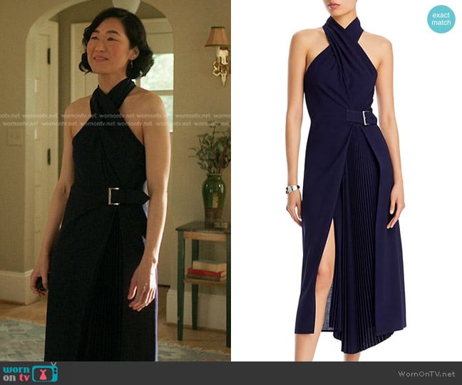 A.L.C. Fiona Pleated Belted Halter Dress worn by Laurel (Jackie Chung) on The Summer I Turned Pretty