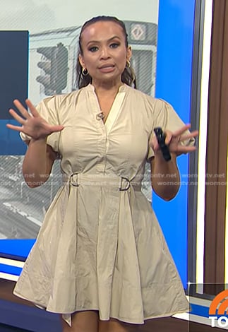 Adelle’s beige buckle waist dress on Today