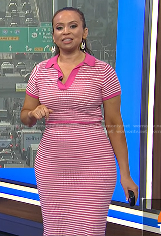 Adelle’s pink stripe polo and knit skirt on Today
