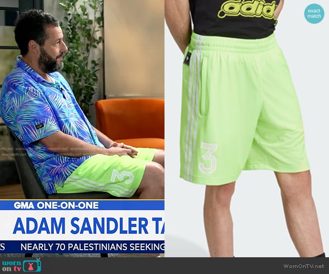 Adidas Nuwave 90s Short 9-inch Inseam in Signal Green worn by Adam Sandler on Good Morning America