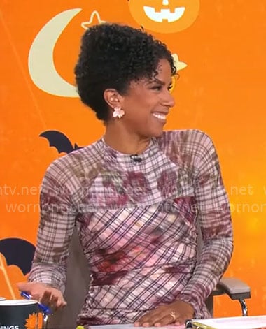 Adriana Diaz’s floral and plaid midi dress on CBS Mornings