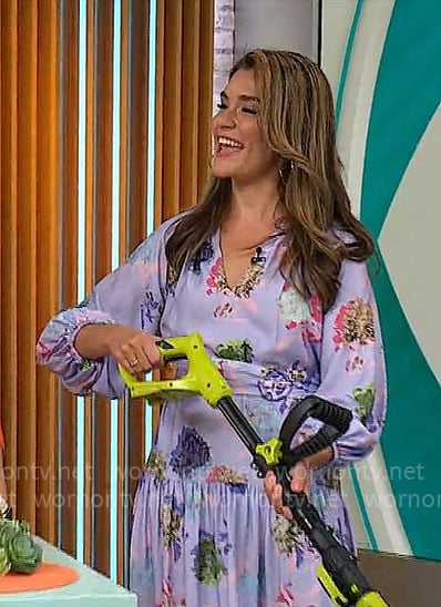 Adriene Kiss’s purple floral dress on CBS Mornings