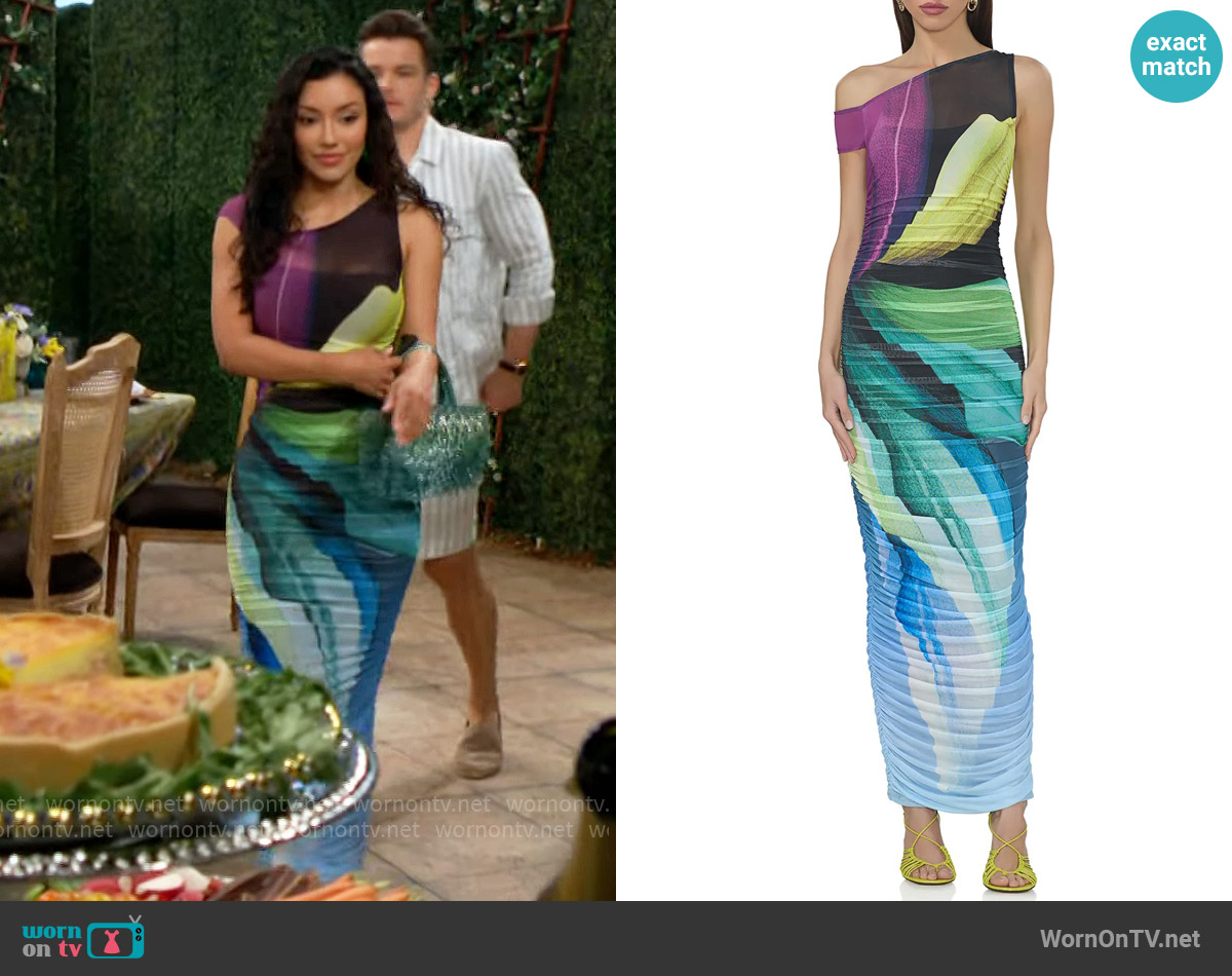 AFRM Biona Dress in Black Lotus worn by Audra Charles (Zuleyka Silver) on The Young and the Restless
