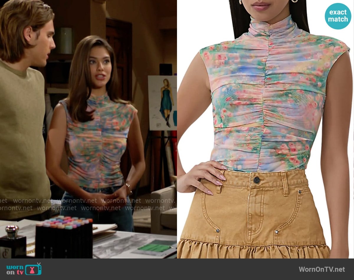 AFRM Jolie Top in Fog Field worn by Electra Forrester (Laneya Grace) on The Bold and the Beautiful