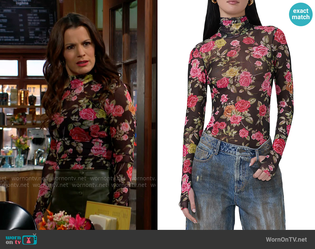 AFRM Zadie Top in Wallpaper Rose worn by Chelsea Lawson (Melissa Claire Egan) on The Young and the Restless