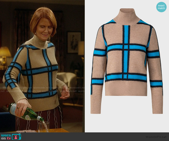 Akris Punto Cashmere-Blend Window Check Knit Sweater worn by Miranda Hobbs (Cynthia Nixon) on And Just Like That