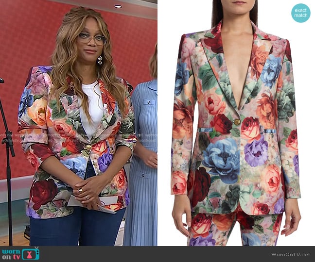 Alice + Olivia Breann Blazer in Storm Floral worn by Tyra Banks on Today