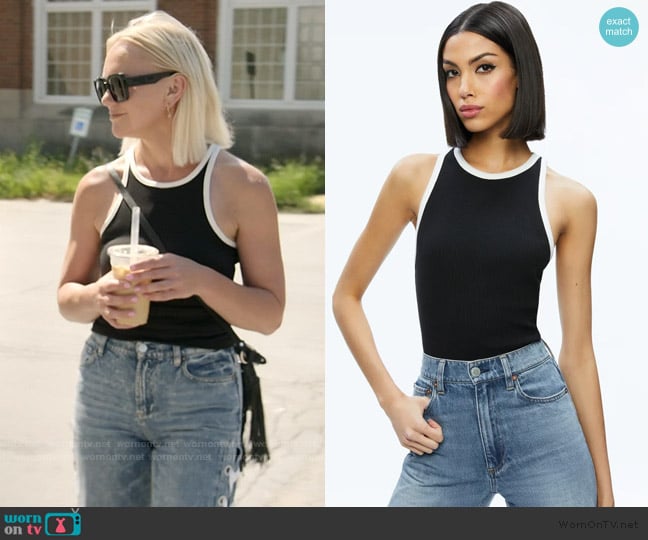 Alice + Olivia Mirtha Ribbed Racerback Tank worn by Galyna Saltkovska on The McBee Dynasty Real American Cowboys