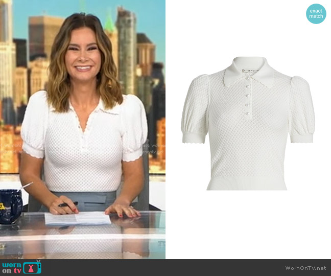 Alice + Olivia Ramona Pointelle Polo Top worn by Rebecca Jarvis on Good Morning America