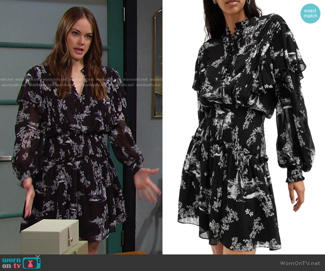 All Saints Aubrey Pleated Long Sleeve Dress in Maria Black worn by Stephanie Johnson (Abigail Klein) on Days of our Lives