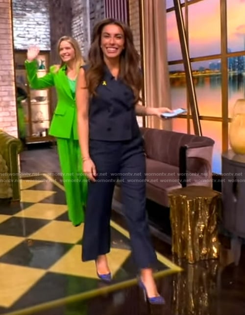 Alyssa’s navy vest and pants on The View
