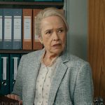 Madeline’s grey tweed blazer and printed shirt on Matlock