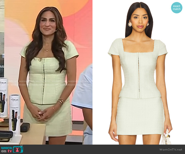 Amanda Uprichard Short Sleeve Antonia Top in Mint worn by Ami Desai on Today