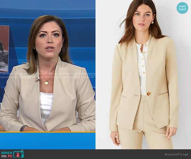 Ann Taylor The Cutaway Blazer in Bi-Stretch Toasted Oat worn by Chloe Melas on Today