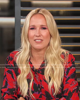Anna Camp’s red print blouse on Access Hollywood