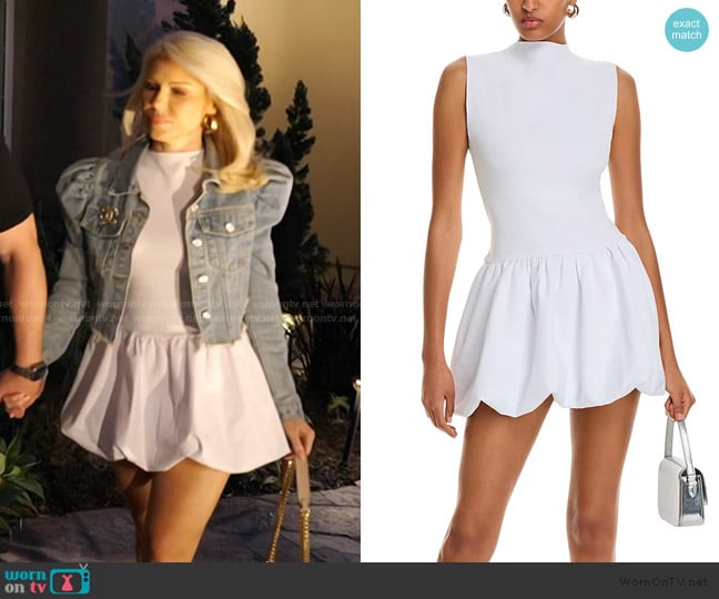 Aqua Ponte Mock Neck Bubble Mini Dress worn by Gretchen Rossi on The Real Housewives of Orange County