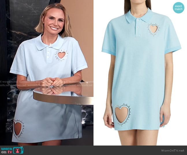 Area Crystal Heart Cutout Polo Dress in Baby Blue worn by Keltie Knight on E! News