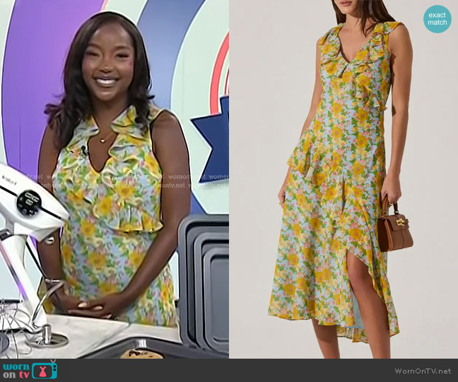 ASTR the Label Ruffle Sleeveless High-Low Midi Dress worn by Makho Ndlovu on Today