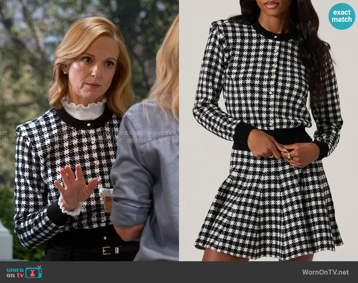 ASTR The Label Houndstooth Cardigan worn by Mary (Jayma Mays) on Leanne