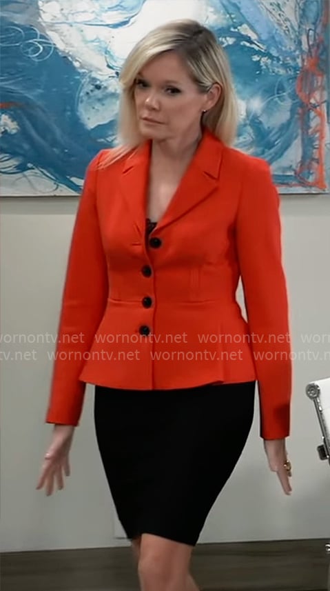 Ava’s red button front jacket on General Hospital