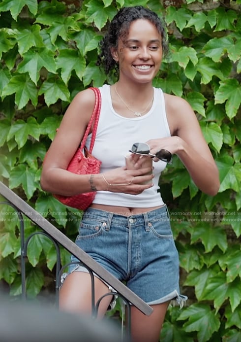 Ava’s denim distressed shorts on Next Gen NYC