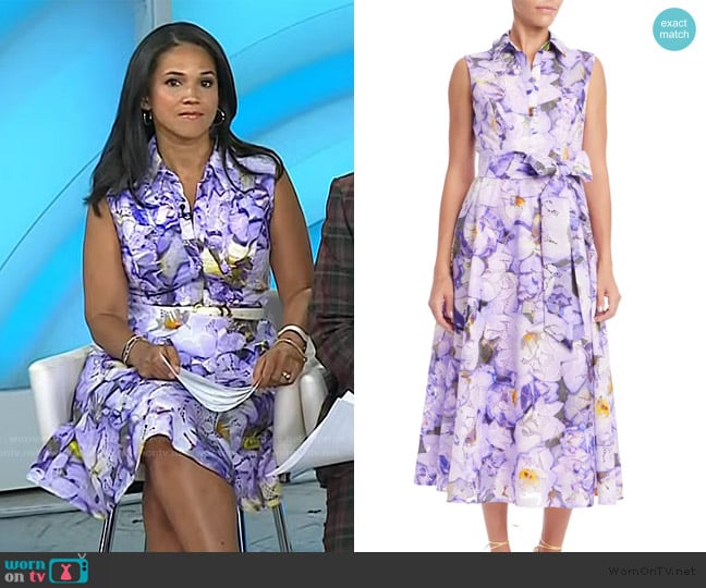 Badgley Mischka Floral Print Belted Lace Shirtdress worn by Laura Jarrett on Today