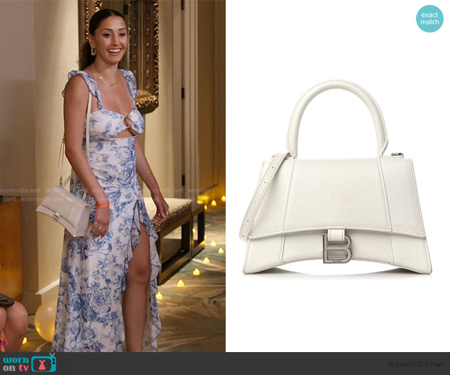Balenciaga Grained Calfskin Small Hourglass Top Handle Bag White worn by Melissa Carelli on The Valley